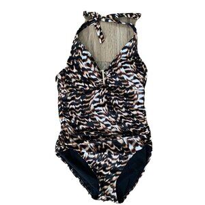 Aqua Green Multi Color Animal Print One Piece Swim